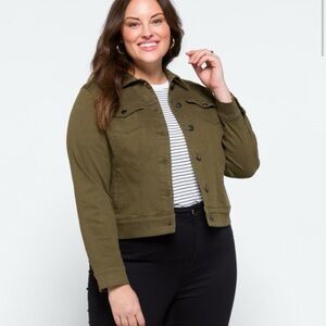 Market & Spruce Green Jean Jacket Cropped Utility